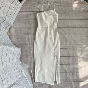 Petal & Pup women 2 spaghetti strap bodycon asymmetrical midi dress white new